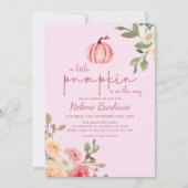 Roze Floral Little Pumpkin Baby shower Invitation Kaart (Voorkant)