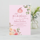 Roze Floral Little Pumpkin Baby shower Invitation Kaart (Staand voorkant)