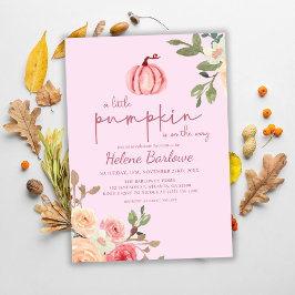 Roze Floral Little Pumpkin Baby shower Invitation Kaart