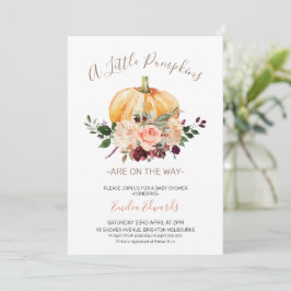 Roze Floral Little Pumpkin Baby shower Invitation Kaart