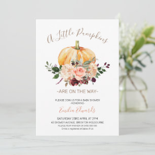 Roze Floral Little Pumpkin Baby shower Invitation Kaart