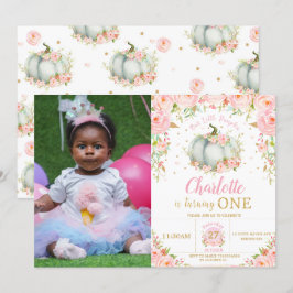 Roze Floral Little Pumpkin Girl Foto van 1 septemb Kaart