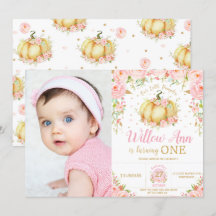Roze Floral Little Pumpkin Girl Foto van 1 septemb