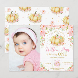Roze Floral Little Pumpkin Girl Foto van 1 septemb Kaart