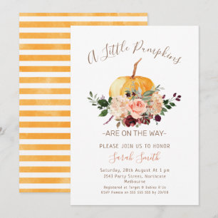 Roze Floral Little Pumpkins Baby shower Invitation Kaart