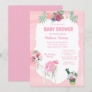 Roze Floral Llama Mama Alpaca Girls Baby shower Kaart