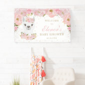 Roze Floral Llama Mama Animal Baby shower Achtergr Spandoek (Insitu)