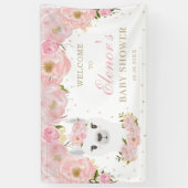 Roze Floral Llama Mama Animal Baby shower Achtergr Spandoek (Verticaal)