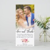 Roze Floral Love and Bedankt Wedding Photo Card Kaart (Staand voorkant)