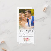 Roze Floral Love and Bedankt Wedding Photo Card Kaart (Voorkant / Achterkant in situ)