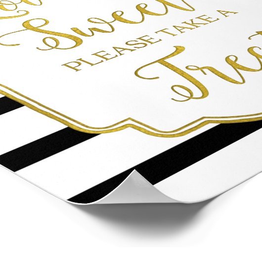 Roze Floral Love is Sweet Sign Gold Black Stripes Poster (Hoek)