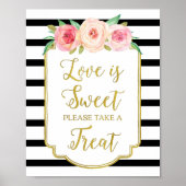 Roze Floral Love is Sweet Sign Gold Black Stripes Poster (Voorkant)