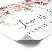 Roze Floral Love is Sweet Wedding Dessert Bar Sign Poster (Hoek)