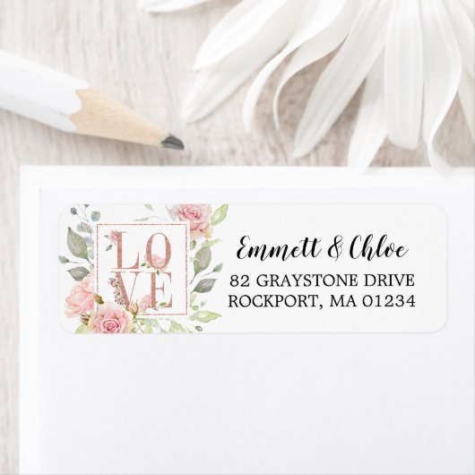 Roze Floral Love Return Address Label (Insitu)