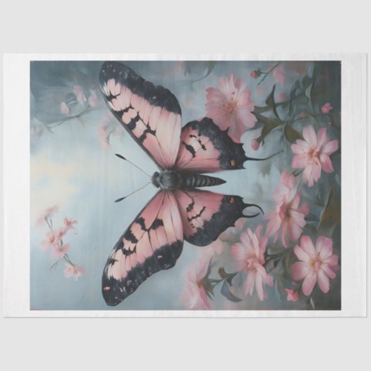 Roze Floral Luna Moth Tissuepapier (Voorkant)