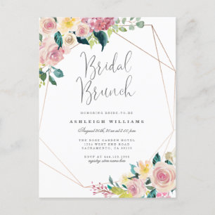 Roze Floral Lush Greenery Geometric Bridal Brunch Uitnodiging Briefkaart