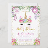 Roze Floral Magical Kerstunicorn Baby shower Kaart (Voorkant)