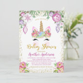 Roze Floral Magical Kerstunicorn Baby shower Kaart (Staand voorkant)