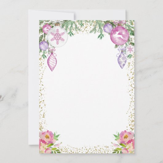 Roze Floral Magical Kerstunicorn Baby shower Kaart (Achterkant)