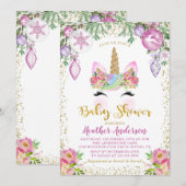 Roze Floral Magical Kerstunicorn Baby shower Kaart (Voorkant / Achterkant)