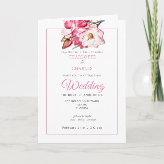 Roze Floral Magnolia Elegant Wedding (Voorkant)