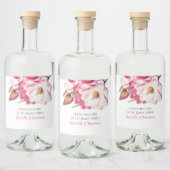 Roze Floral Magnolia Elegant Wedding Likeurfles Etiket (Flessen)