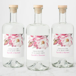 Roze Floral Magnolia Elegant Wedding Likeurfles Etiket