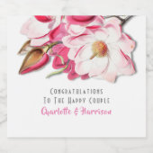 Roze Floral Magnolia Elegant Wedding Likeurfles Etiket (Enkel label)