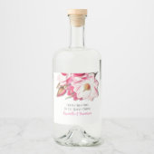 Roze Floral Magnolia Elegant Wedding Likeurfles Etiket (Voorkant)
