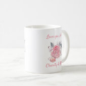 Roze Floral Mam Design met Namen Koffiemok (Voorkant rechts)