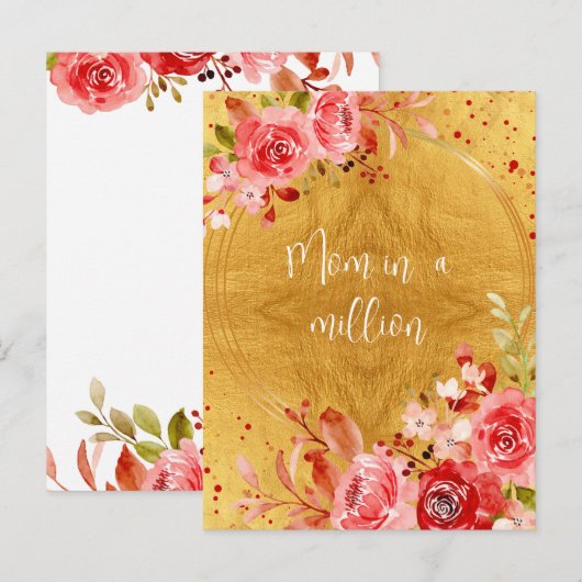 Roze Floral mam in een miljoen Moederdag Gold Briefkaart (Voorkant / Achterkant)
