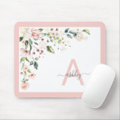 Roze Floral Manuscript Monogram Initiaal Naam Muismat (Met muis)