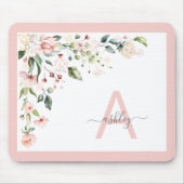 Roze Floral Manuscript Monogram Initiaal Naam Muismat (Voorkant)