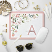Roze Floral Manuscript Monogram Initiaal Naam Muismat