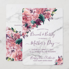 Roze Floral Marble Moederdag Brunch Kaart