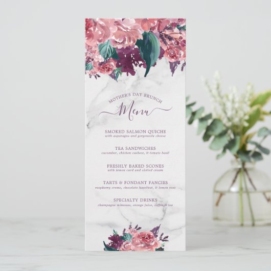  Roze Floral Marble Moederdag Brunch Menu (Staand voorkant)