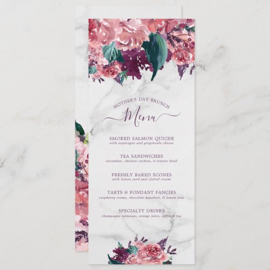  Roze Floral Marble Moederdag Brunch Menu (Voorkant / Achterkant)