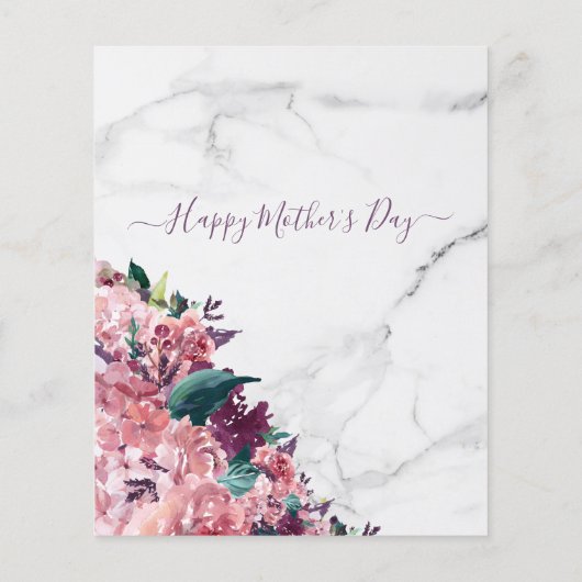 Roze Floral Marble Moederdag Brunch Menu (Achterkant)