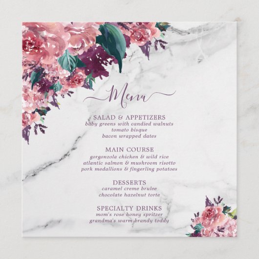  Roze Floral Marble Moederdag Menu (Voorkant)
