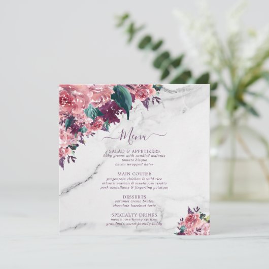 Roze Floral Marble Moederdag Menu (Staand voorkant)