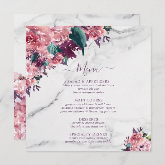  Roze Floral Marble Moederdag Menu (Voorkant / Achterkant)