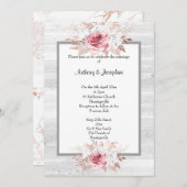 Roze Floral Marble Rustic WEDDING Kaart (Voorkant / Achterkant)