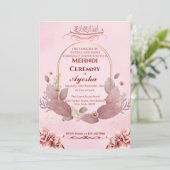 Roze Floral Mehndi Islamic Wedding Kaart (Staand voorkant)