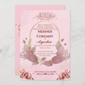 Roze Floral Mehndi Islamic Wedding Kaart (Voorkant / Achterkant)