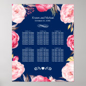 Roze Floral met 6 tafels Bindend Seating Chart Poster (Voorkant)