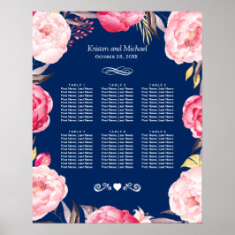 Roze Floral met 6 tafels Bindend Seating Chart Poster