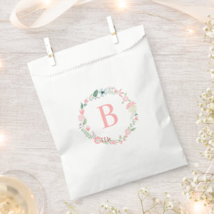 Roze Floral met aangepast monogram Bedankzakje