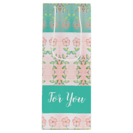 Roze Floral met Blauwgroen Wijn Cadeautas