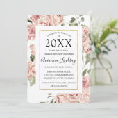 Roze Floral met foto op Back Graduparty Kaart (Staand voorkant)