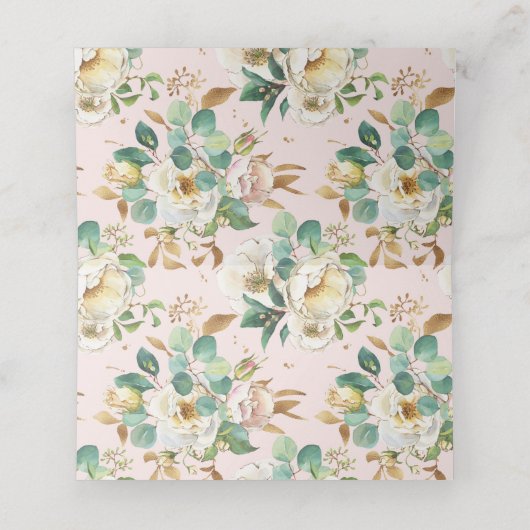 Roze Floral met Gold Cross Baptisme Plaatskaartje (Binnenkant ongevouwen)